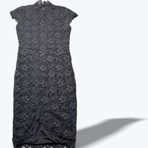 Nightcap by Carisa Rene Floral Lace Overlay Mock Neck Cap Sleeve Sheath Dress XS